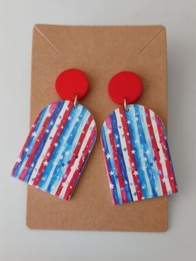 Red Patriotic Star Stripe Dangle Earrings